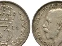 3 пенса Великобритании с портретом короля 1918г