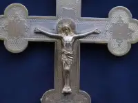 Старинный напрестольный крест. Серебро 84. Мастерская Николая Тараброва. Россия, Москва, конец XIX века., фотография 7