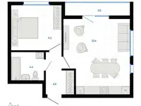 Продается 1-комн. квартира 45.7 м2 в новостройке