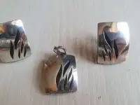 Серьги и подвеска прямоугольные комплект, серебро