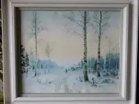 М.А.Балунин Зима в деревне бумага акварель. Россия конец XIX века.