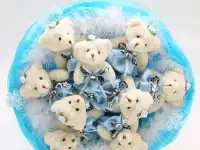 Букет из игрушек (мишки 9шт ), бирюзовый