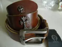 Ремень поясной кожаный три креста хром хартс италия