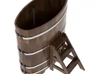 Купель для бани из сращенной лиственницы овальная 0,69х1,31 (мореная, н =, фотография 2