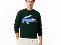 Мужской шерстяной свитер lacoste с круглым вырезом