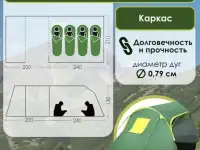 Палатка туристическая 4х местная с тентом тамбуром водонепроницаемая двухслойная, фотография 3