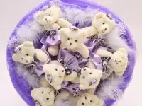 Букет из игрушек (мишки 9шт ), сиреневый
