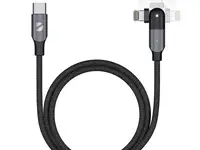 Дата-кабель usb-c - lightning, поворотный, 180?, pd, usb 2.0, 3a, 1.2м, алюминий, нейлон, черный, de