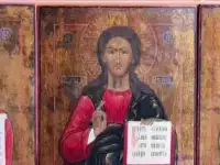 Старинный храмовый триптих-Деисис (Деисус): Спаситель, Богородица, Иоанн Предтеча. Россия, Поволжье, середина XIX века.
