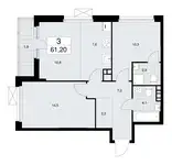 2-х комнатная квартира, 61,20 м², 4 эт., ЖК Скандинавия, фотография 2