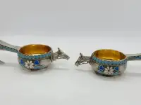 2 серебряные солонки в форме ковшей