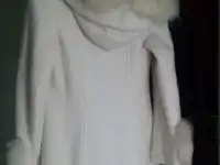 Новое шерстяное белое пальто с капюшоном и с ручной вышивкой 70  шерсть, фотография 2