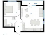 Продается 1-комн. квартира 45.7 м2 в новостройке