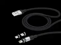 Дата-кабель usb 3 в 1: micro usb, usb-c, ligthning, 2.4a, магнитный, ткань, черный, deppa
