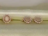 Серебряный набор с розовым кварцем, позолота