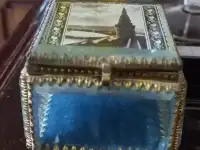 стеклянная царская шкатулка с Кремлём, стекло, латунь, царская Россия