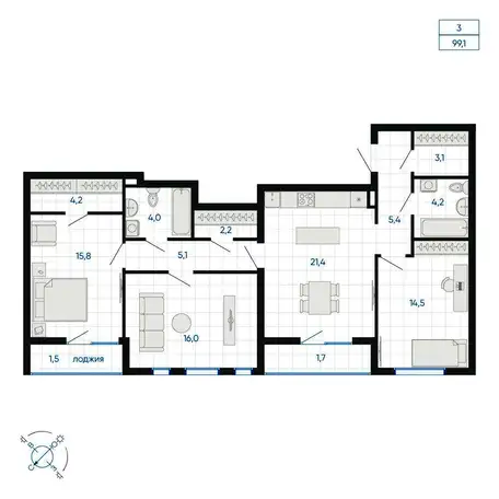 Продается 3-комн. квартира 98.9 м2 в новостройке, фотография 1