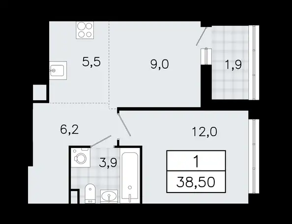 2-х комнатная квартира, 38,50 м², 12 эт., ЖК А101 Всеволожск, фотография 1