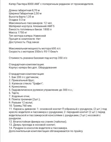 Катер Амг Пантера 8000 с реданом, фотография 7