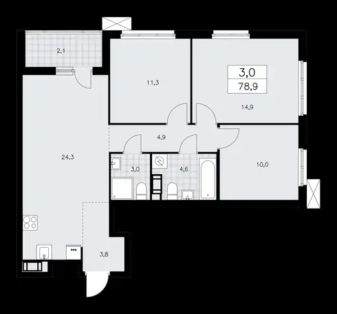 3-х комнатная квартира, 78,90 м², 5 эт., ЖК А101 Лаголово, фотография 1