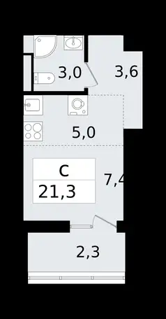 1-но комнатная квартира, 21,30 м², 5 эт., ЖК А101 Всеволожск, фотография 1