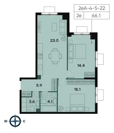 2-х комнатная квартира, 66,10 м², 10 эт., ЖК Park Side, Парк Сайд, фотография 2