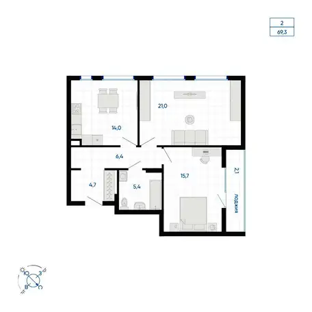 Продается 2-комн. квартира 69.3 м2 в новостройке, фотография 1