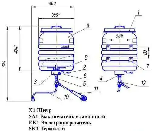 Душ с подогревом. Водонагреватель ЭВБК-40 с краном и душем, фотография 5