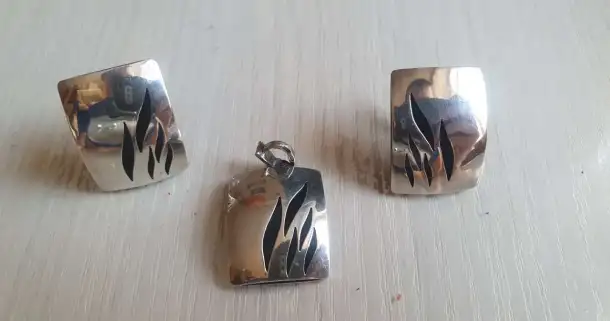 Серьги и подвеска прямоугольные комплект, серебро, фотография 1