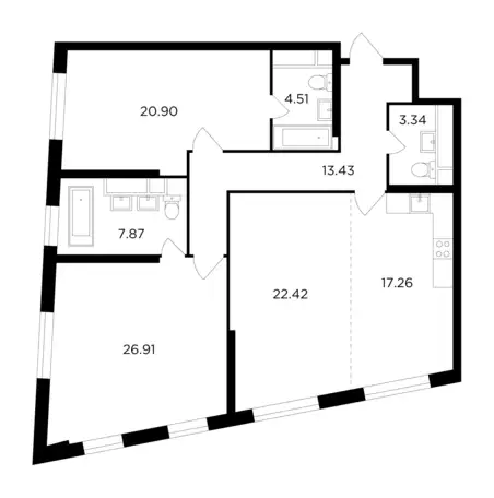 3-х комнатная квартира, 116,60 м², 25 эт., ЖК КутузовGRAD II, КутузовГРАД II, фотография 1