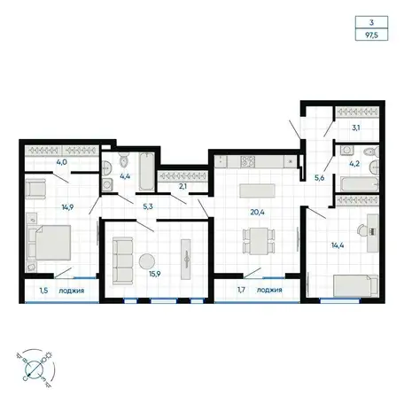 Продается 3-комн. квартира 97.5 м2 в новостройке, фотография 1