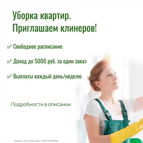 Исполнительница уборок в крупный сервис, фотография 1