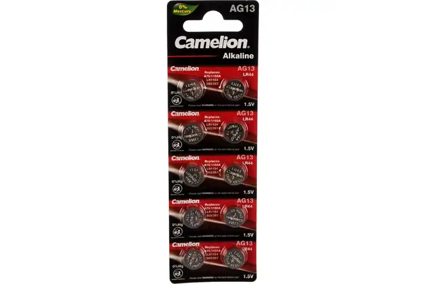 Элемент питания camelion алкалиновый ''таблетка'' gi3 mercury free ag13-bpo%hg 357a/lr44/a76 bl-10, фотография 1