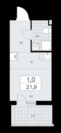 1-но комнатная квартира, 21,90 м², 2 эт., ЖК А101 Лаголово, фотография 1