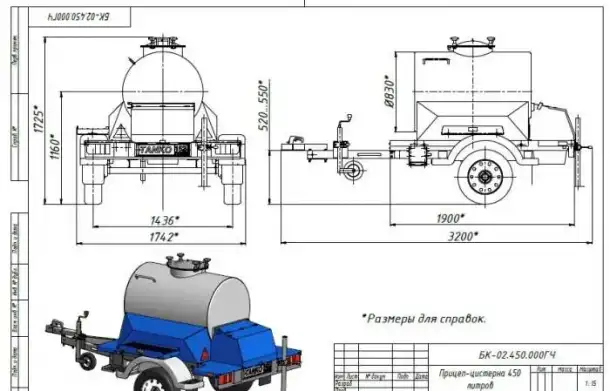 Пищевая цистерна на легковом автоприцепе объемом 450 литров, фотография 3
