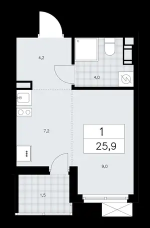 1-но комнатная квартира, 25,90 м², 5 эт., ЖК А101 Лаголово, фотография 1