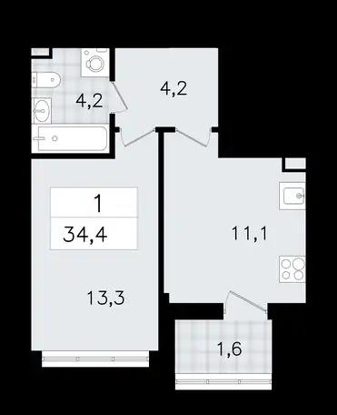 1-но комнатная квартира, 34,40 м², 3 эт., ЖК А101 Всеволожск, фотография 1
