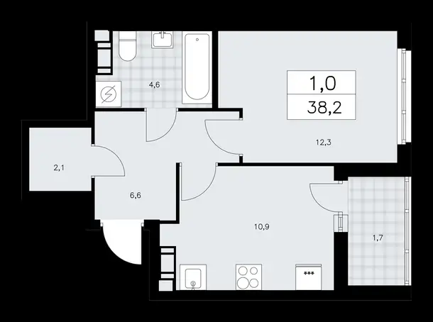 1-но комнатная квартира, 38,20 м², 7 эт., ЖК А101 Лаголово, фотография 1