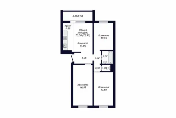 Квартира, 72,90 м², 5 эт., Курчатовский, Краснопольский пр-кт, 30, фотография 4