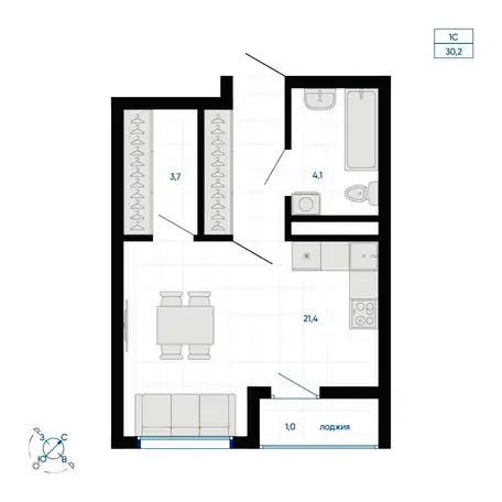 Продается студия 30.2 м2 в новостройке, улица академика парина, 39, фотография 1