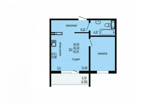 Квартира, 42,91 м², 2 эт., Дружбы, мкр заречный ул, 6, фотография 8