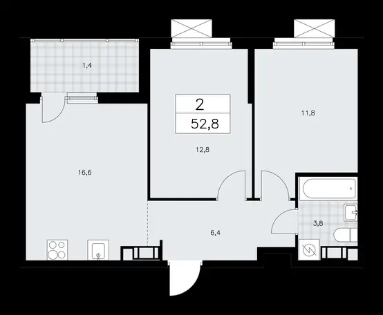 2-х комнатная квартира, 52,80 м², 7 эт., ЖК А101 Лаголово, фотография 1