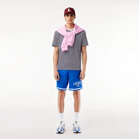 Мужская полосатая футболка  lacoste из плотного хлопка, фотография 4