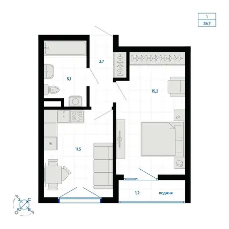 Продается 1-комн. квартира 36.5 м2 в новостройке, фотография 1