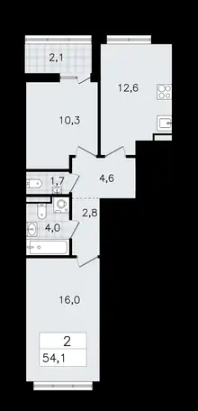 2-х комнатная квартира, 54,10 м², 10 эт., ЖК А101 Всеволожск, фотография 1