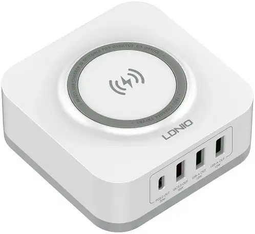 Беспроводное зарядное устройство ldnio aw004 (3usb + type-c) 32w белое, фотография 1