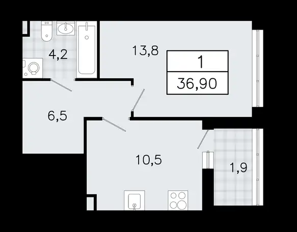 1-но комнатная квартира, 36,90 м², 8 эт., ЖК А101 Всеволожск, фотография 1