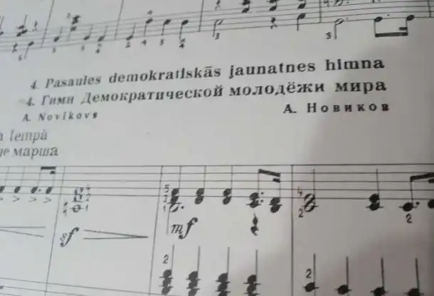 Ноты Латвия Рига  35 x 25 см  Гимны ф-но 1950  Гимн СССР Гимн Латвии Гимн демократической молодежи мира Гимн, фотография 4