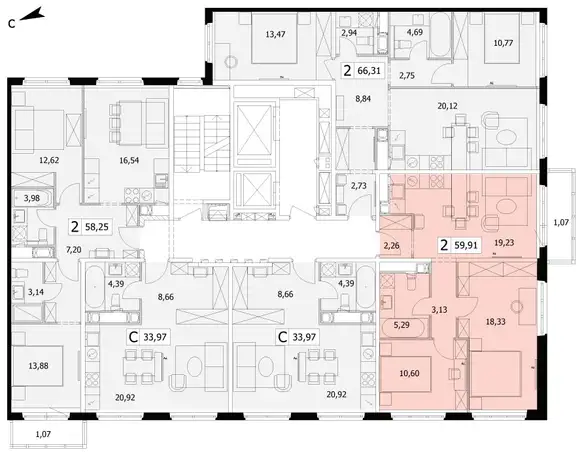 2-х комнатная квартира, 59,91 м², 14 эт., ЖК Эко Видное 2.0, фотография 3