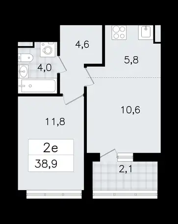 2-х комнатная квартира, 38,90 м², 4 эт., ЖК А101 Всеволожск, фотография 1